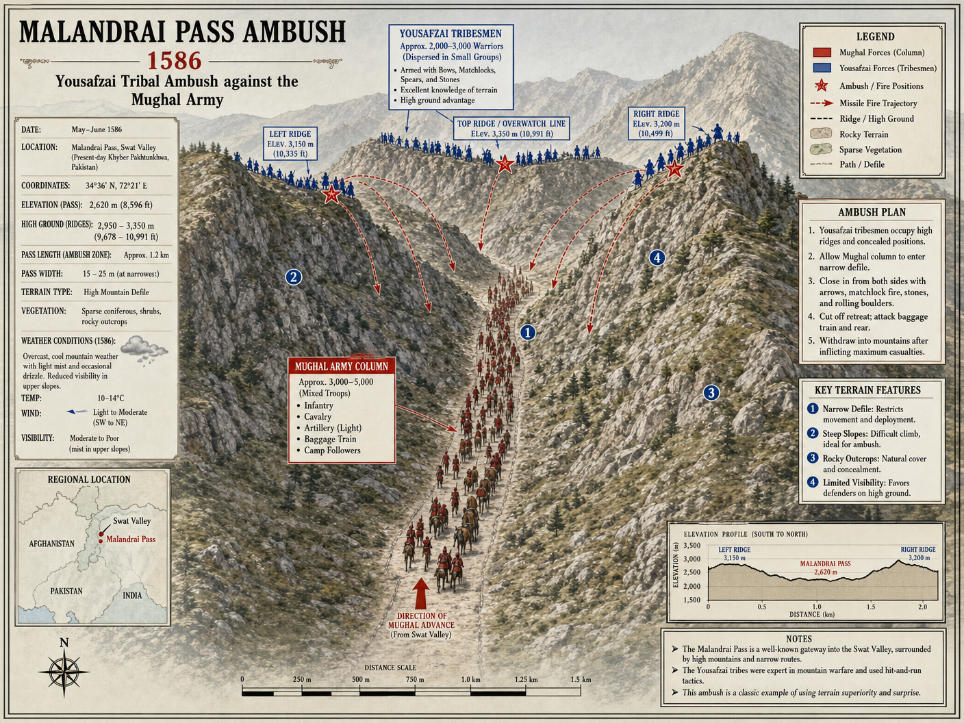 Tactical map of Malandrai Pass ambush
